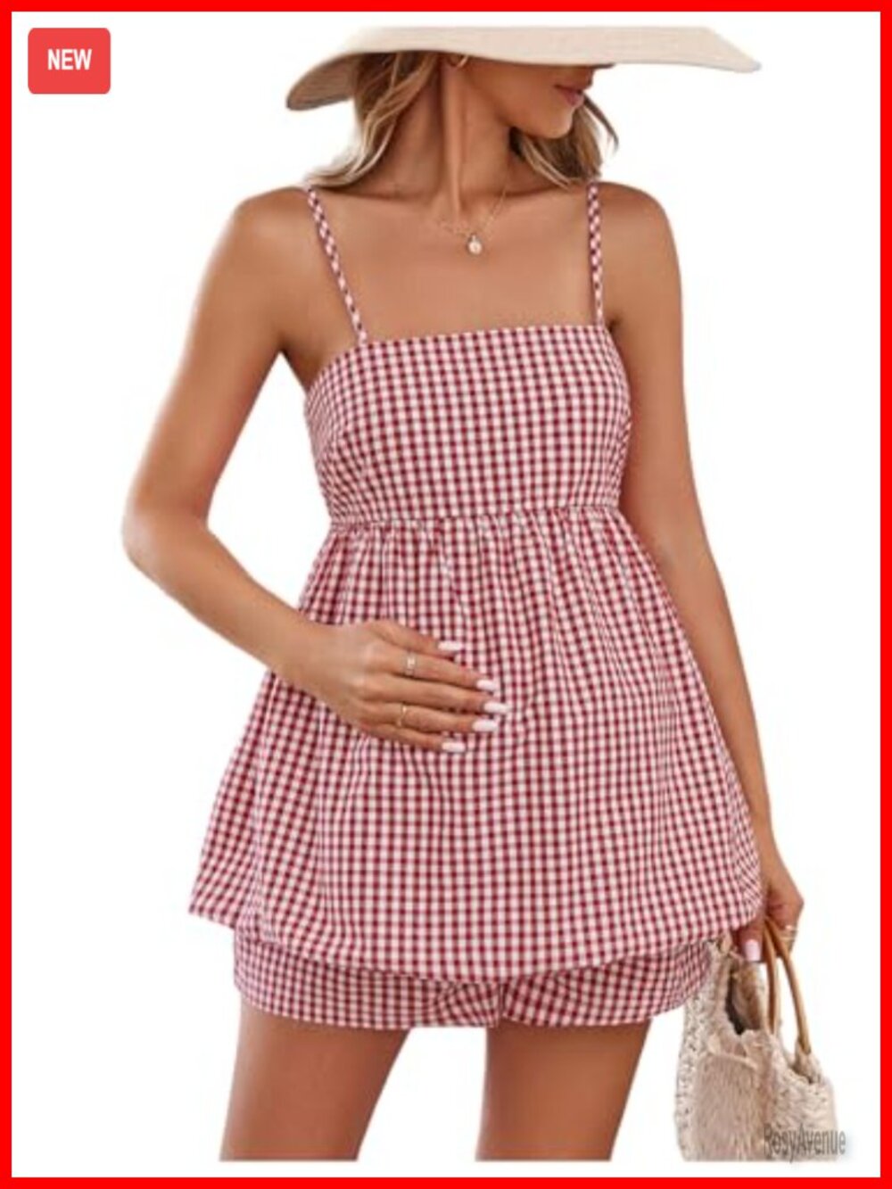 SweatyRocks Maternity 2 Piece Gingham Cami Top Shorts Set Babydoll